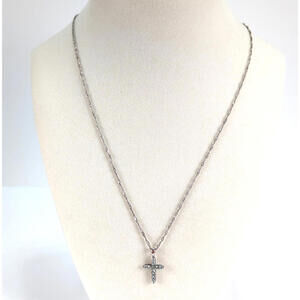 Sterling Silver Twist Chain Necklace Rhinestone Cross Pendant 22" Italy Pretty
